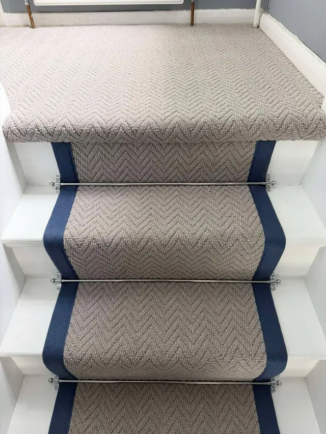 Herringbone runner with blue binding