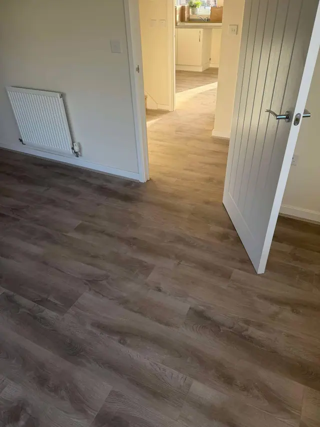 Laminate continuing through adjoining rooms