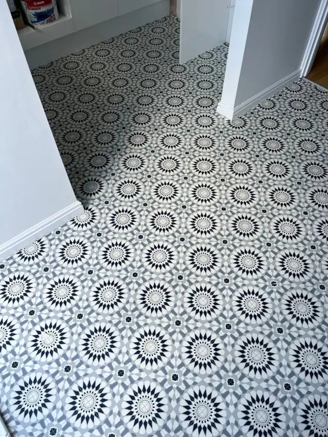A decorative patterned floor